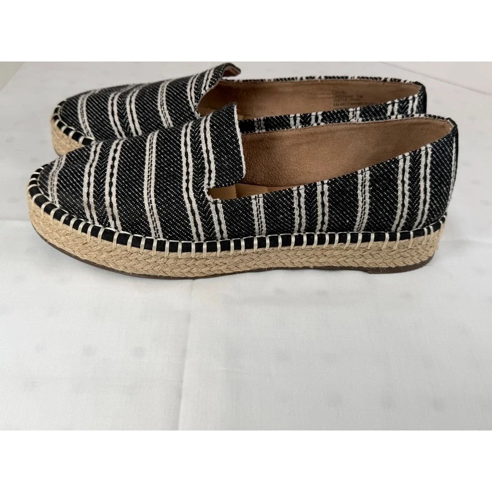 Me Too Cassandrah Striped Espadrille Loafers Black White Textile Flats‎ 7M